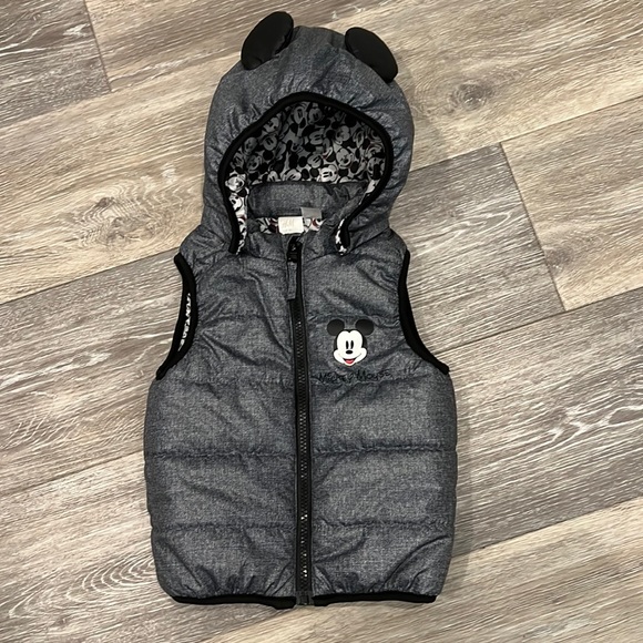 H&M | Jackets & Coats | Mickey Mouse Puffer Vest Detachable Hoodie Hm ...
